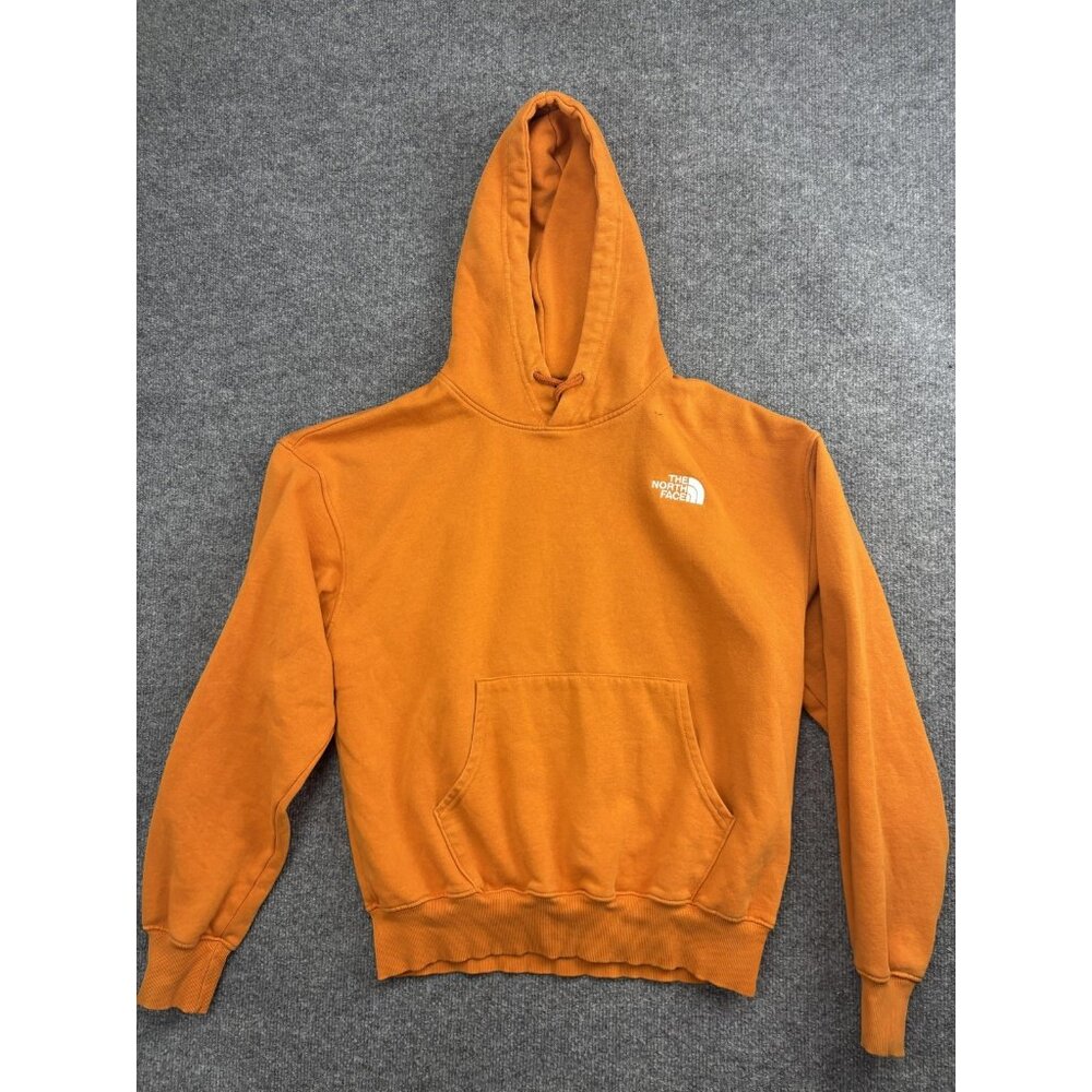 The North Face Hoodie‎ Mens Small Orange Pullover Fleece Sweatshirt Graphic Logo